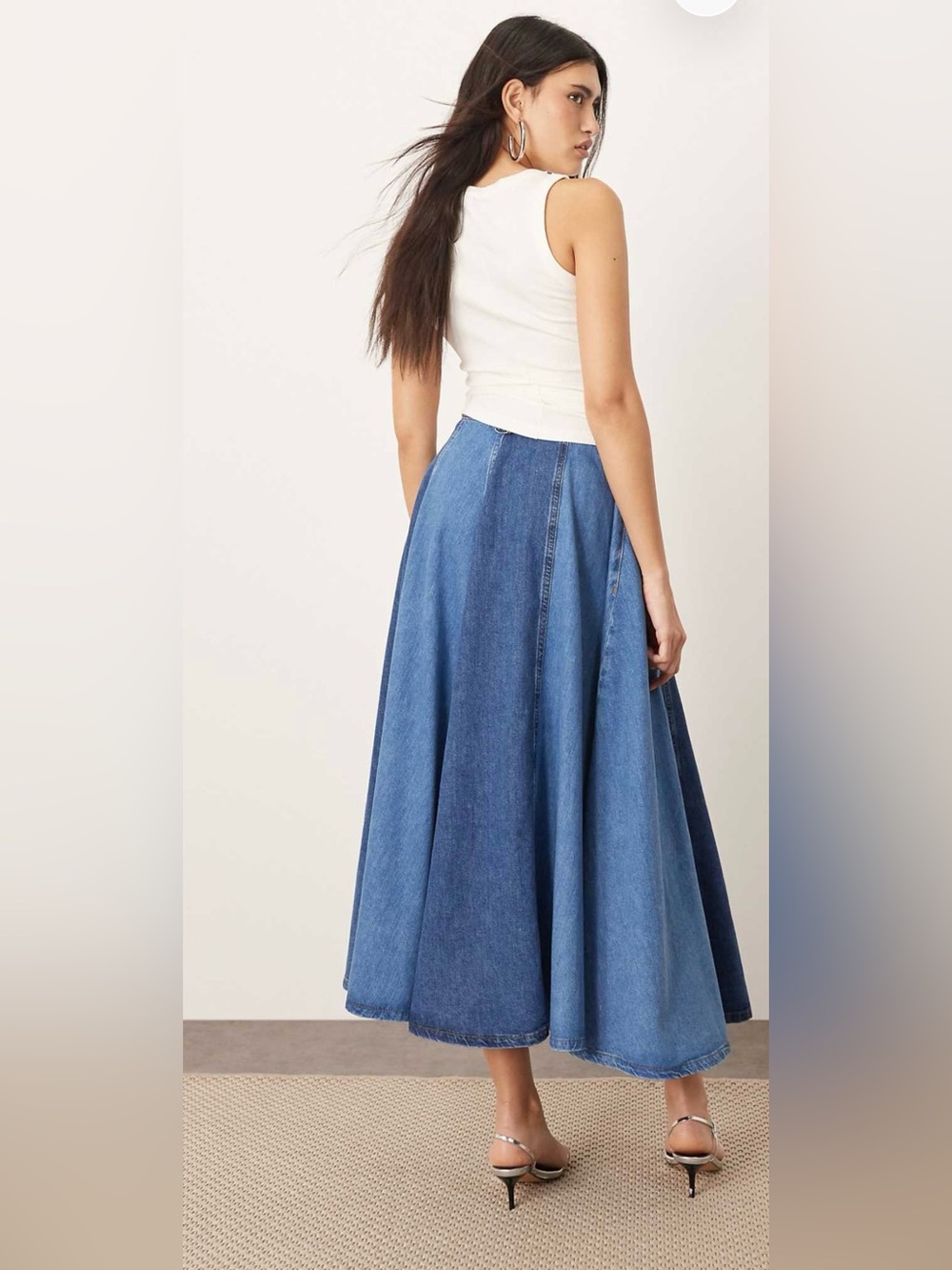Arrange Denim Panel Maxi Skirt in Blue - Picture 2 of 4